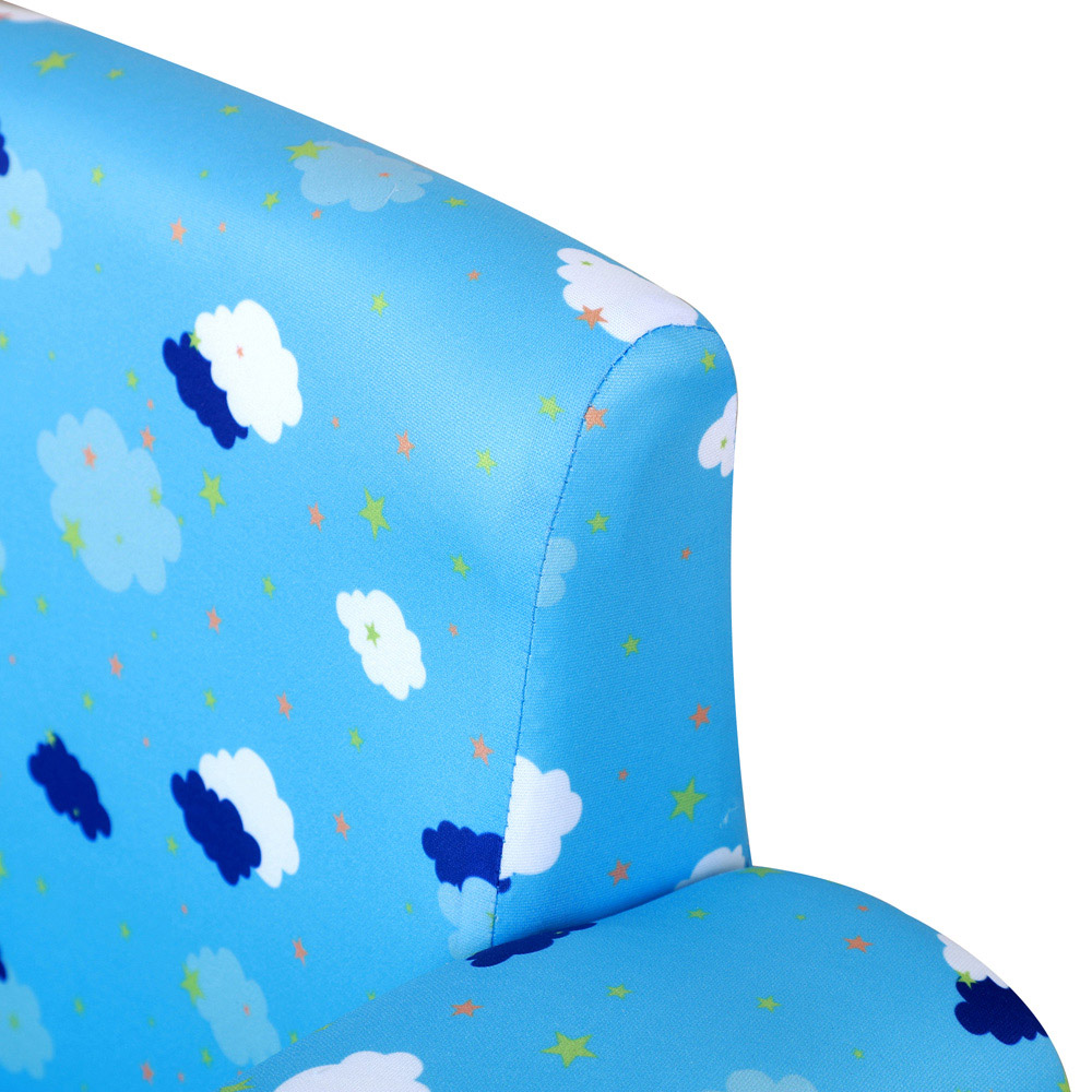 HOMCOM Kids Single Seat Cloud and Star Design Blue Sofa with Footrest Image 6