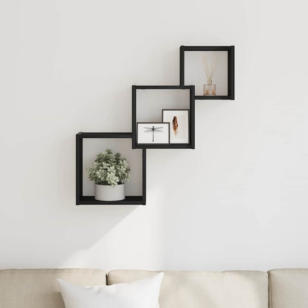 vidaXL 3 Open Shelf Black Oak Cube Wall Shelf Image 2