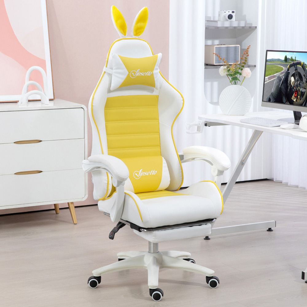 Portland Yellow Rabbit Ear Gaming Chair with Footrest Image 1