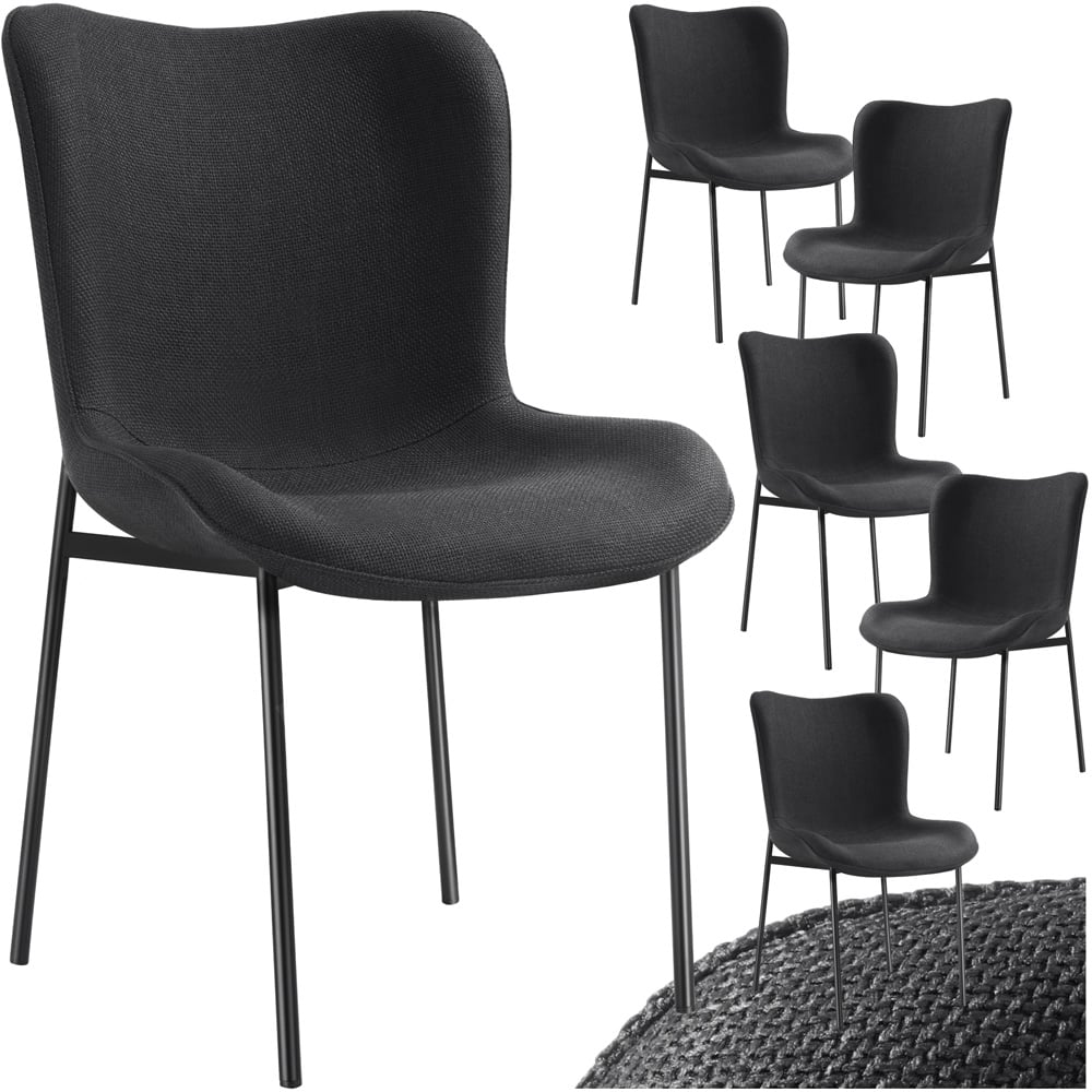 tectake Tessa Set of 6 Black Woven Fabric Padded Dining Chair Image 2