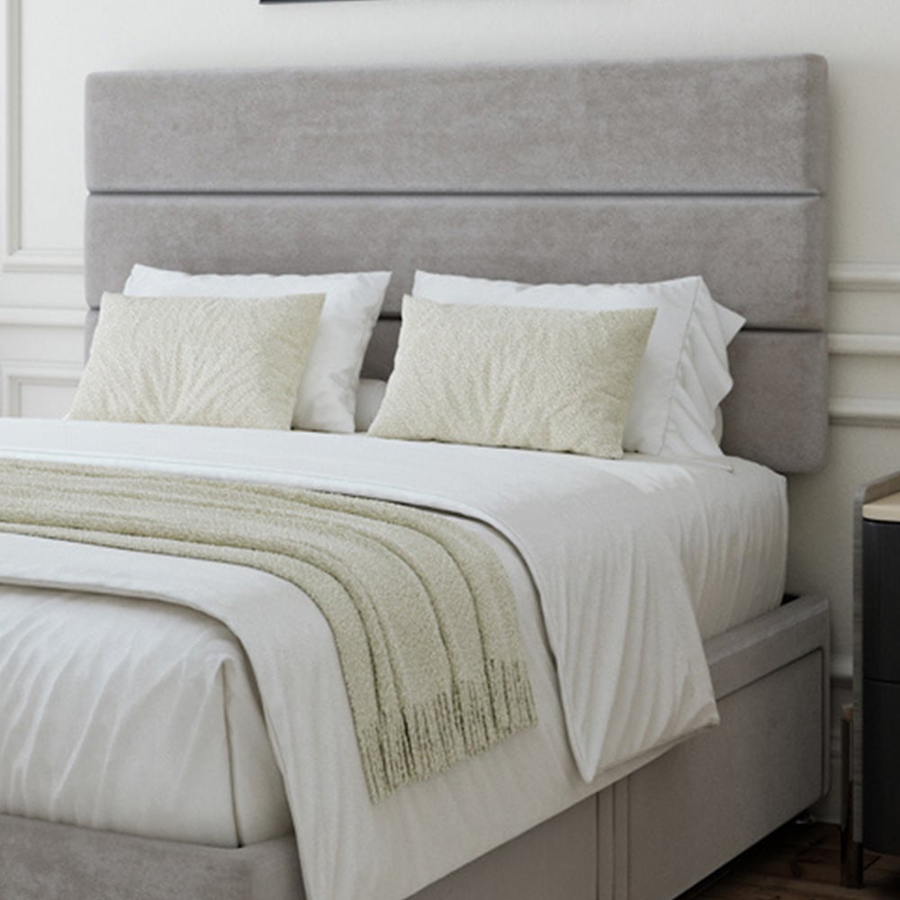 Bedmaster King Size Seal Grey Naples Velvet 4 Drawer Divan Base with Milan Headboard Image 2