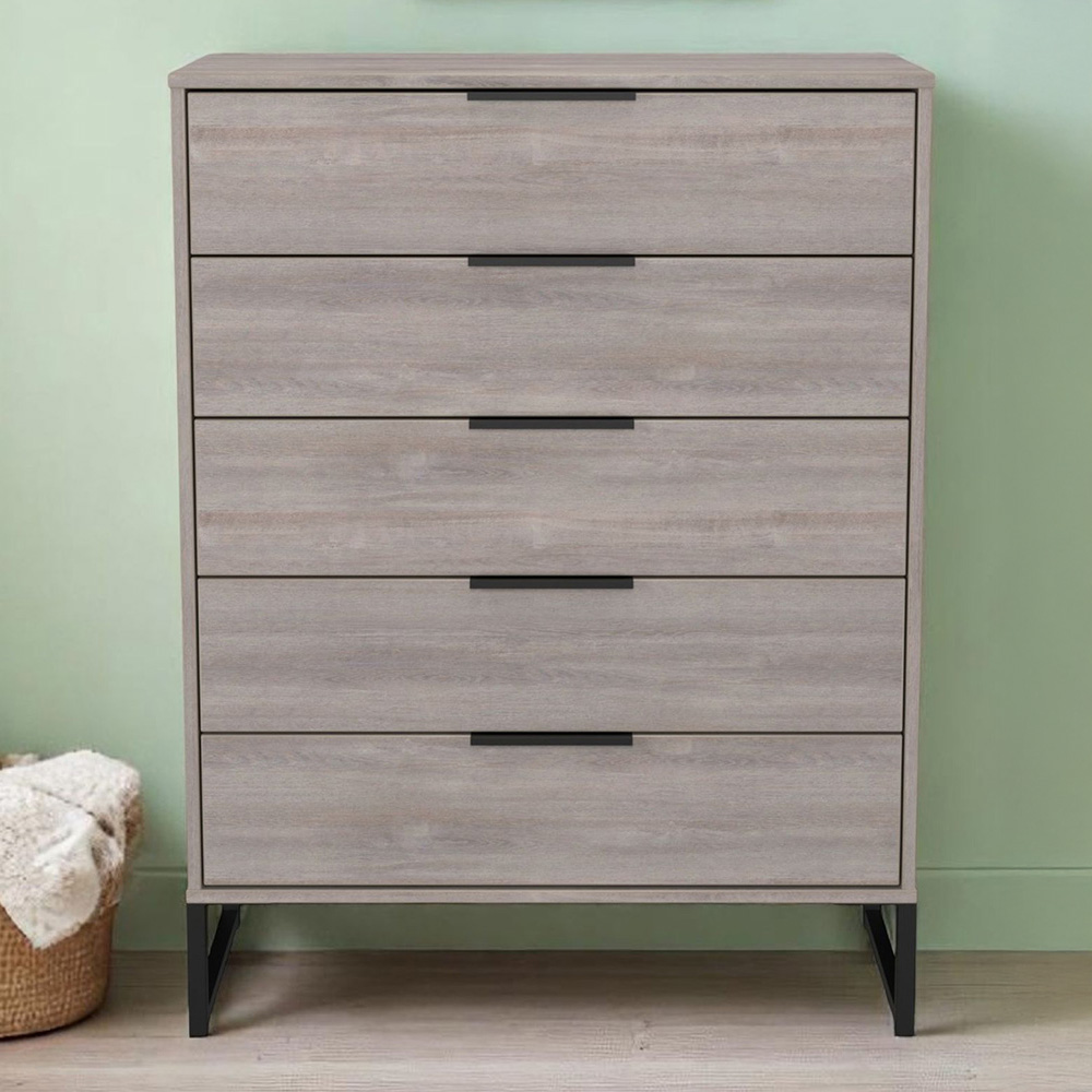 Crowndale Hong Kong 5 Drawer Grey Oak Chest of Drawers Ready Assembled Image 1