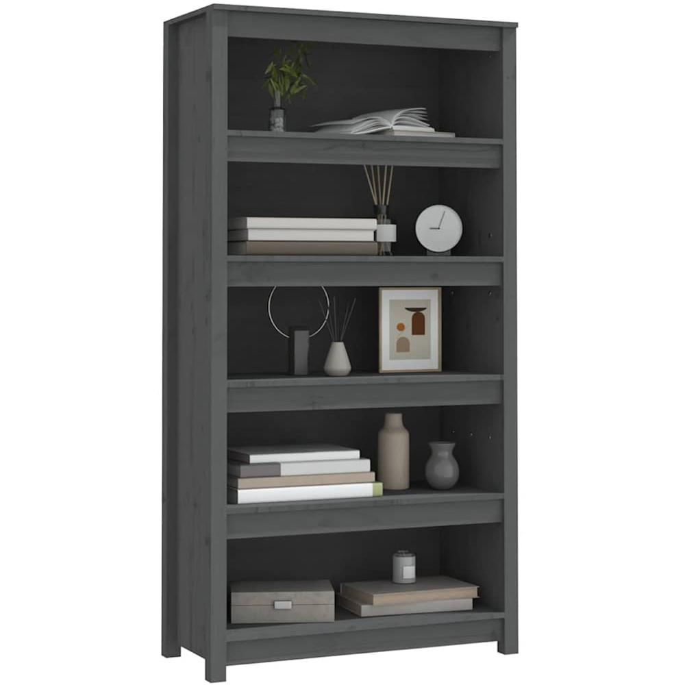 vidaXL 5 Shelf Grey Solid Pine Wood Bookcase Image 4