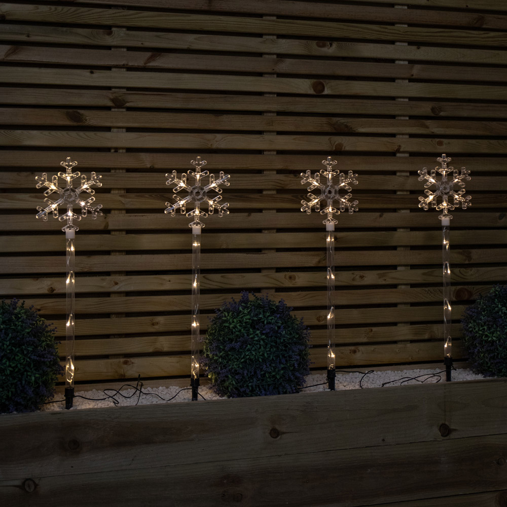 Samuel Alexander 4 Piece 40 Warm White LED Crystal Snowflake Christmas Path Light Set Image 1