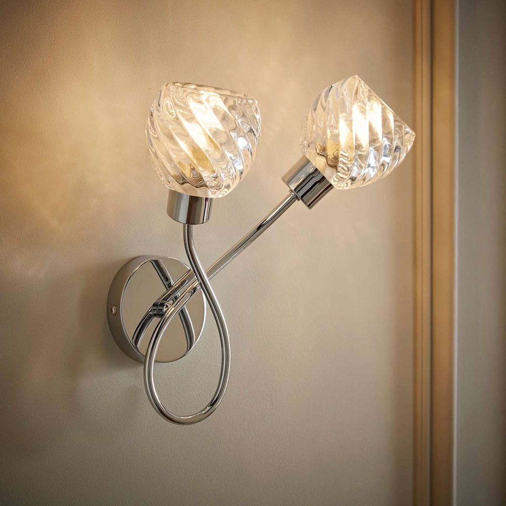 ValueLights Reyka Swirl Glass Shade Chrome 2 Way Wall Light with Bulbs Image 2