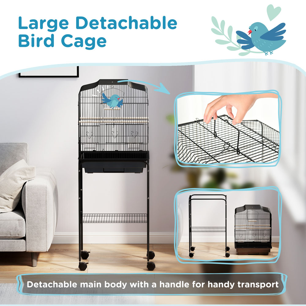 PawHut Black Bird Cage with Stand Tray Image 7