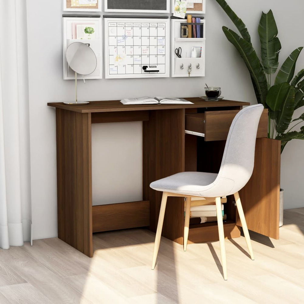 vidaXL Single Door Single Drawer Computer Desk Brown Oak Image 8
