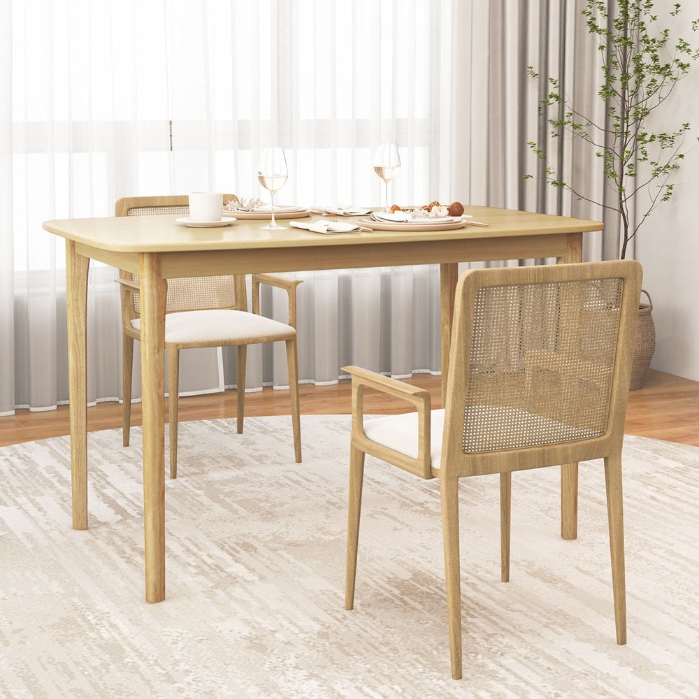 Costway 4 Seater Wooden Dining Table with Rubberwood Legs Natural Image 3