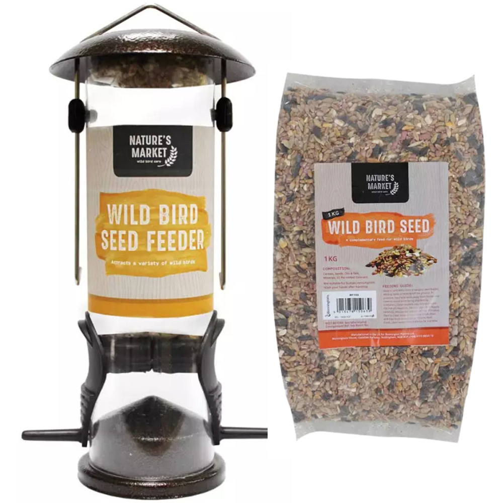Marco Paul Premium Hammertone Seed Feeder with Wild Bird Seed 1kg Image 1