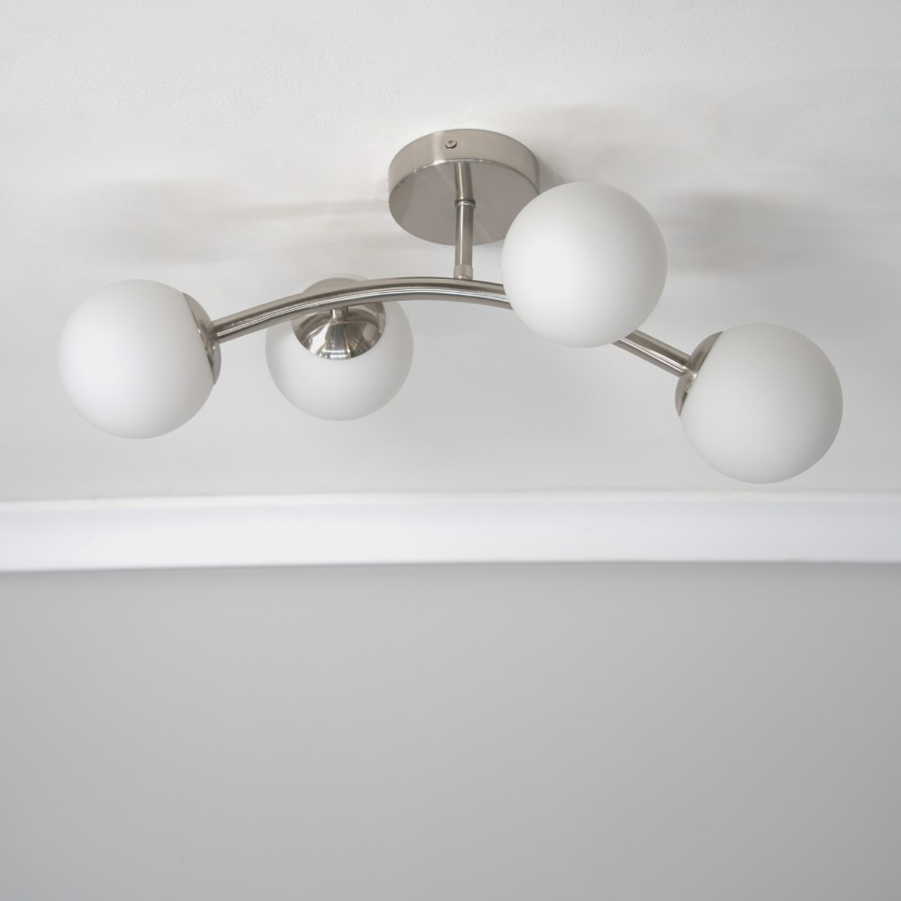 ValueLights Jas Silver 4 Way Opal White Frosted Glass Globe Shade LED Ceiling Light Image 3