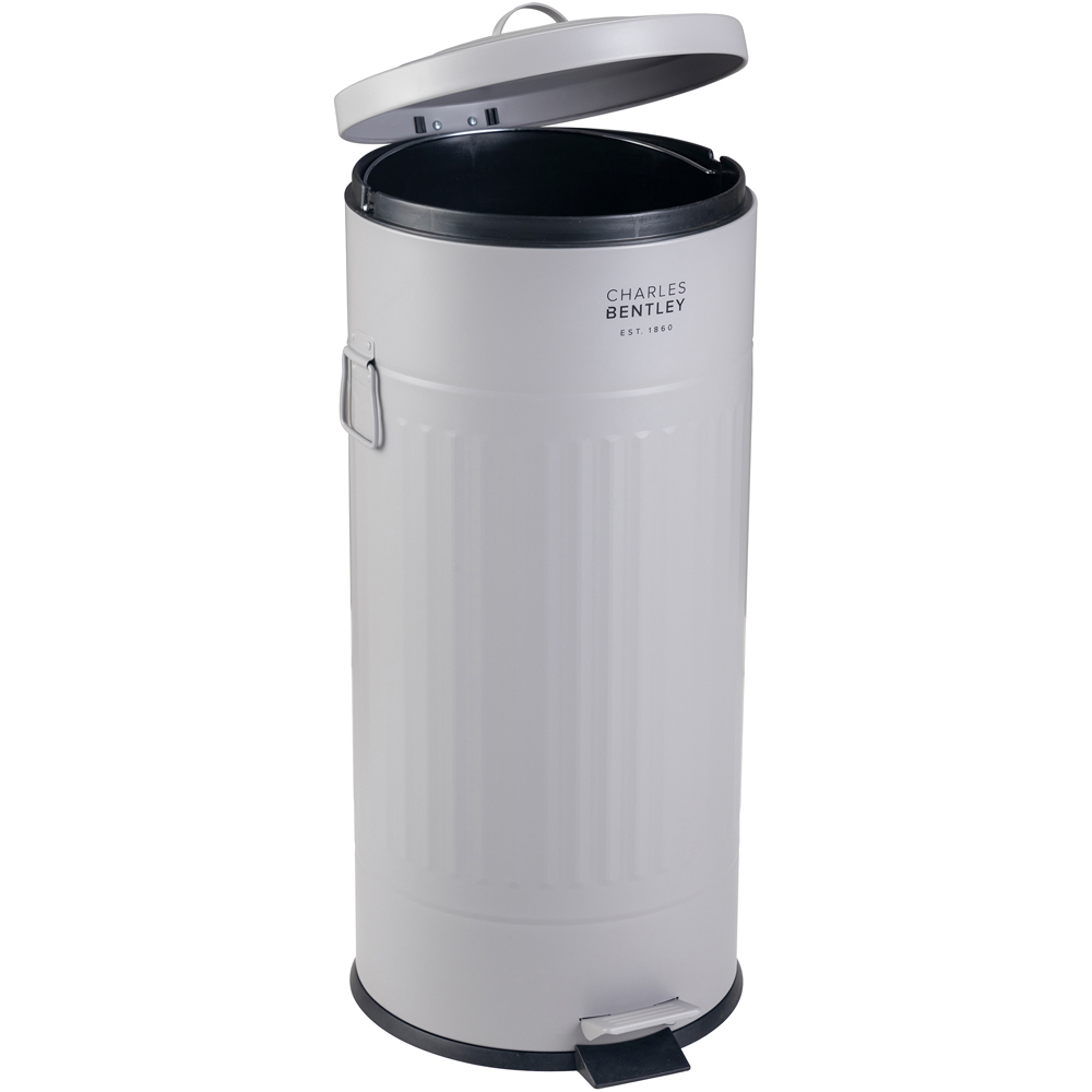 Charles Bentley Retro Round Steel Light Grey Kitchen Pedal Bin 30L Image 3