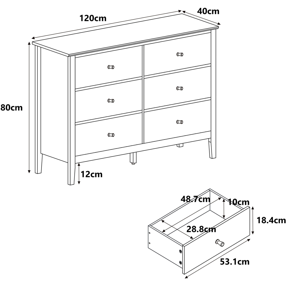 Core Products Henley 6 Drawer Oak Effect Double Wide Chest of Drawers Image 9