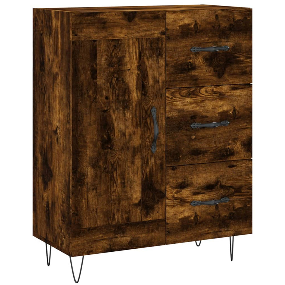 vidaXL Single Door 3 Drawer Smoked Oak Sideboard Image 2