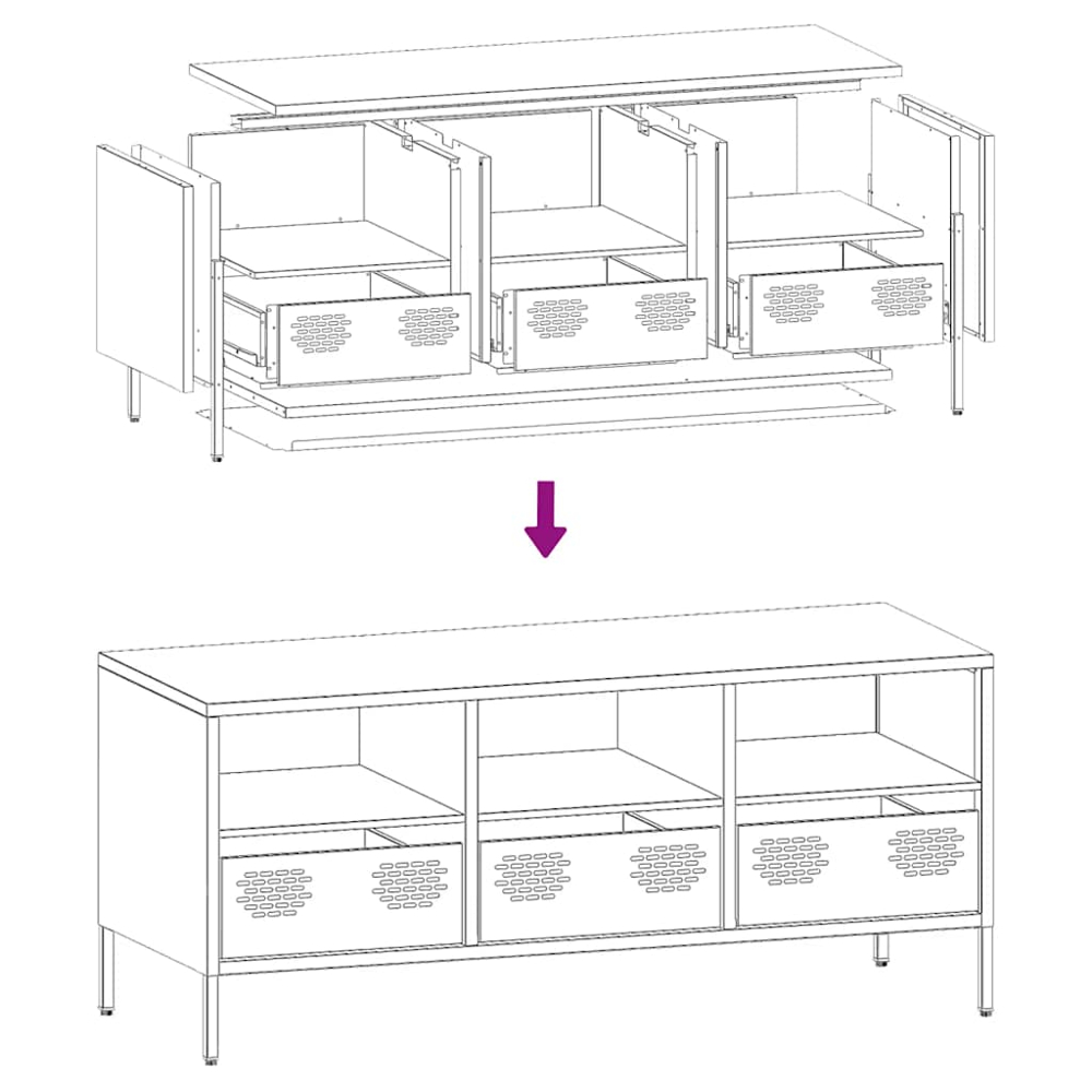 vidaXL 3 Drawer 3 Shelf White Cold-Rolled Steel TV Cabinet Image 9