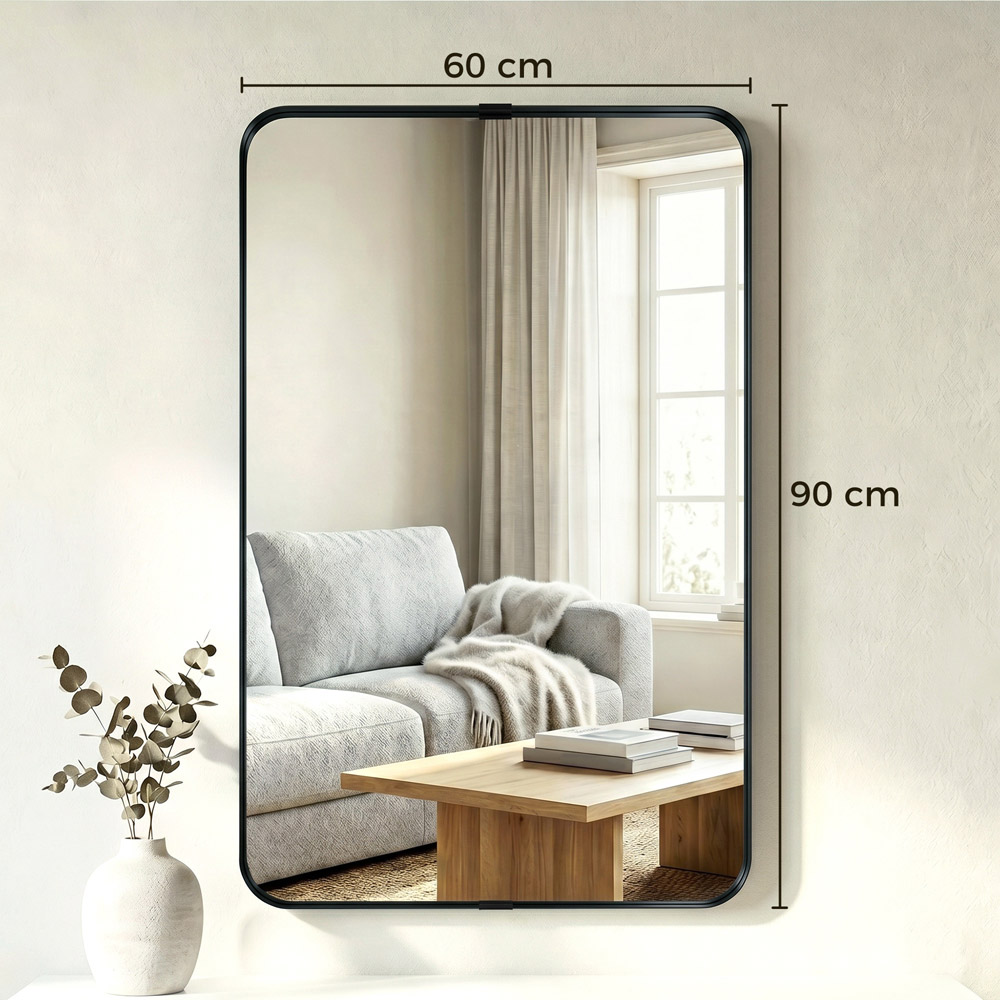 HOMCOM Black Wall Mounted Rectangular Wall Mirror 90 x 60cm Image 9