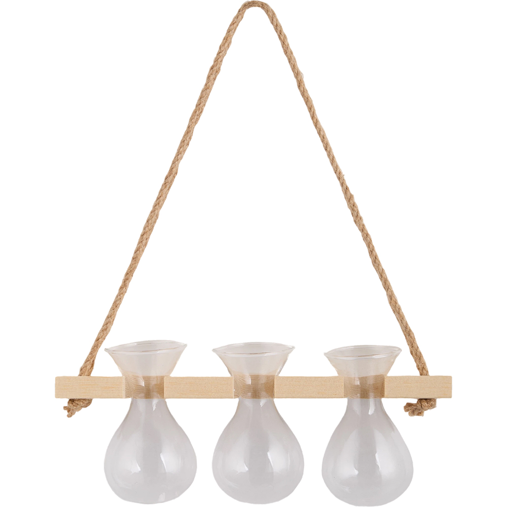 Living and Home 3 Vase Natural Wood Wall Mounted Plant Propagation Station Image 1