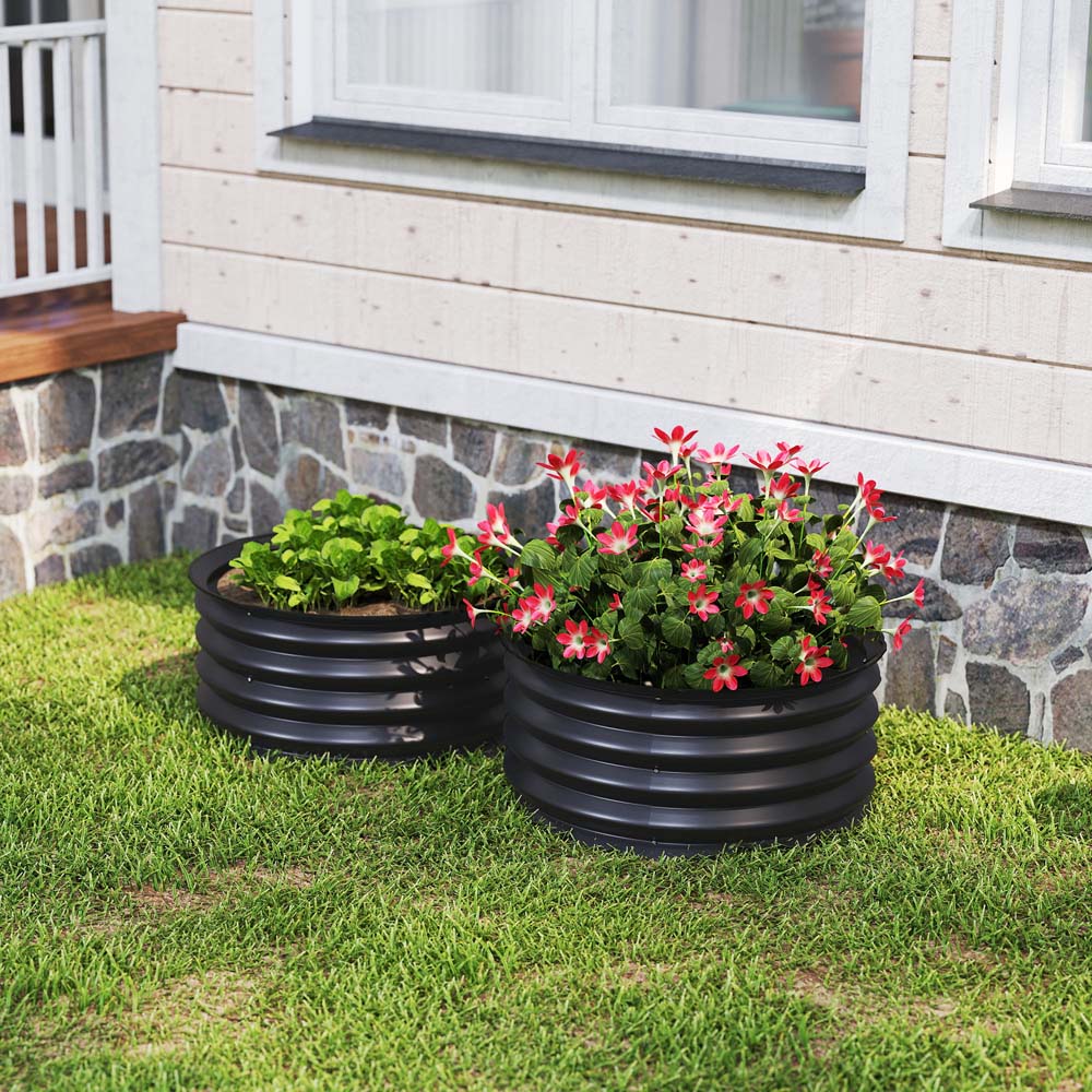 Outsunny Grey Galvanised Steel Raised Garden Bed Planter with Safety Edging 2 Pack Image 3