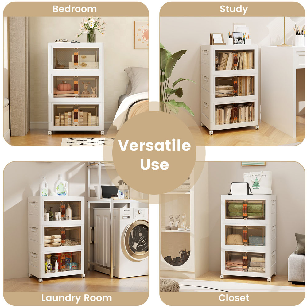 Costway 6 Door White Stackable Storage Bins with Lockable Wheels Image 5