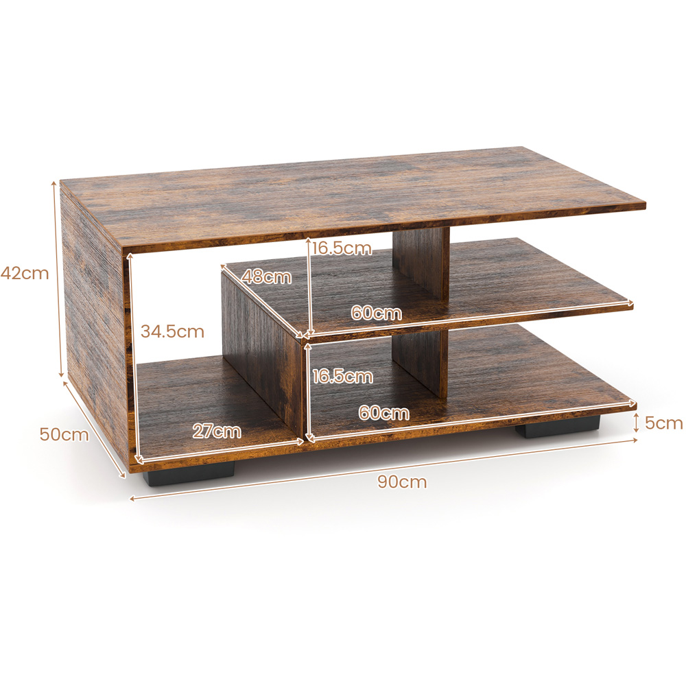 Costway 5 Shelf Rectangular Rustic Brown Coffee Table Image 9