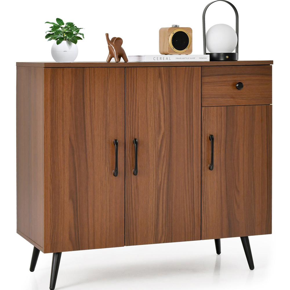 Costway 3 Door Single Drawer Walnut Sideboard Image 3