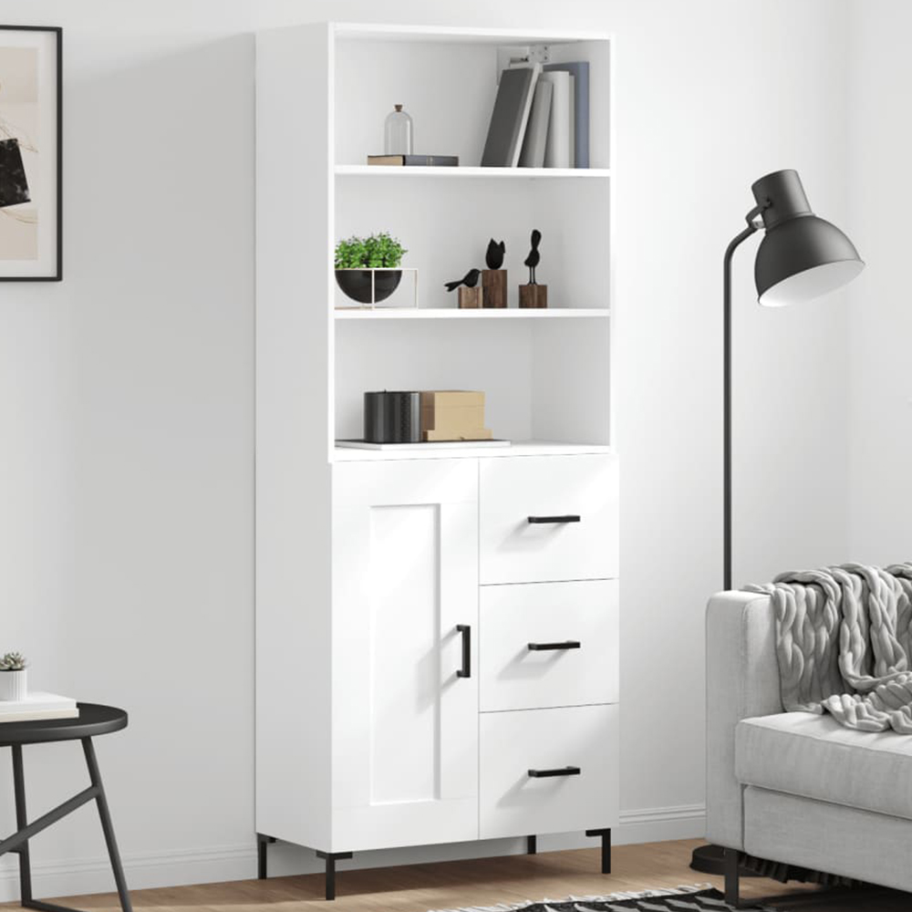 vidaXL Single Door 3 Drawer 3 Shelf White Highboard Image 1