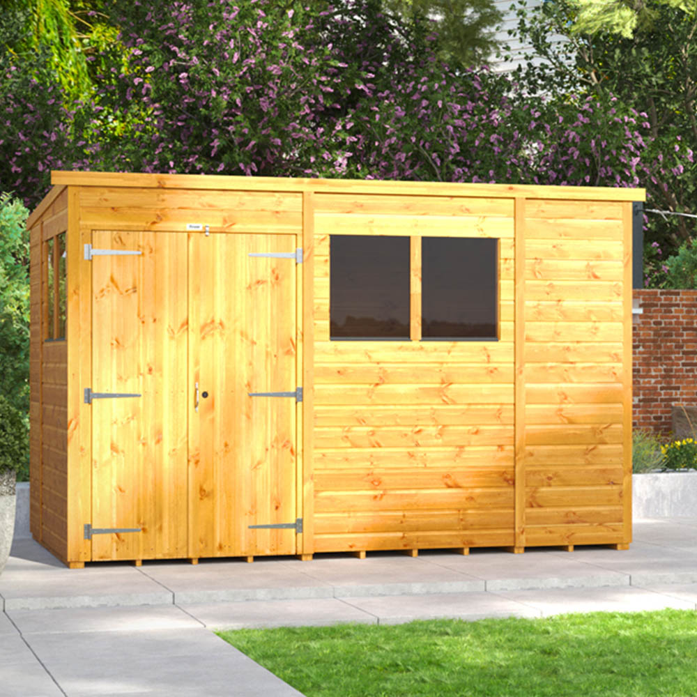 Power Sheds 10 x 6ft Double Door Pent Wooden Shed with Window Image 2