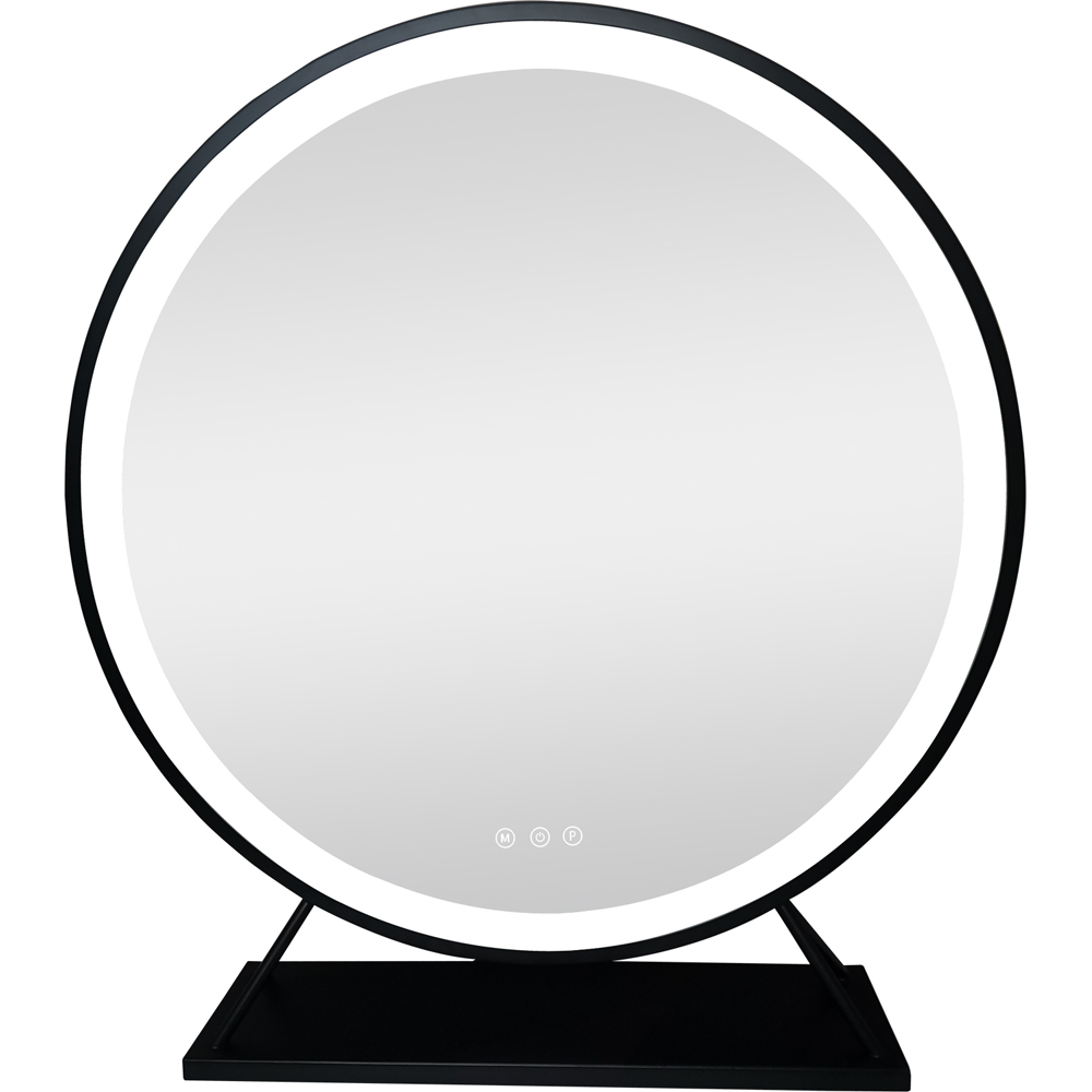 Round Standing Hollywood LED Mirror Black Image 1