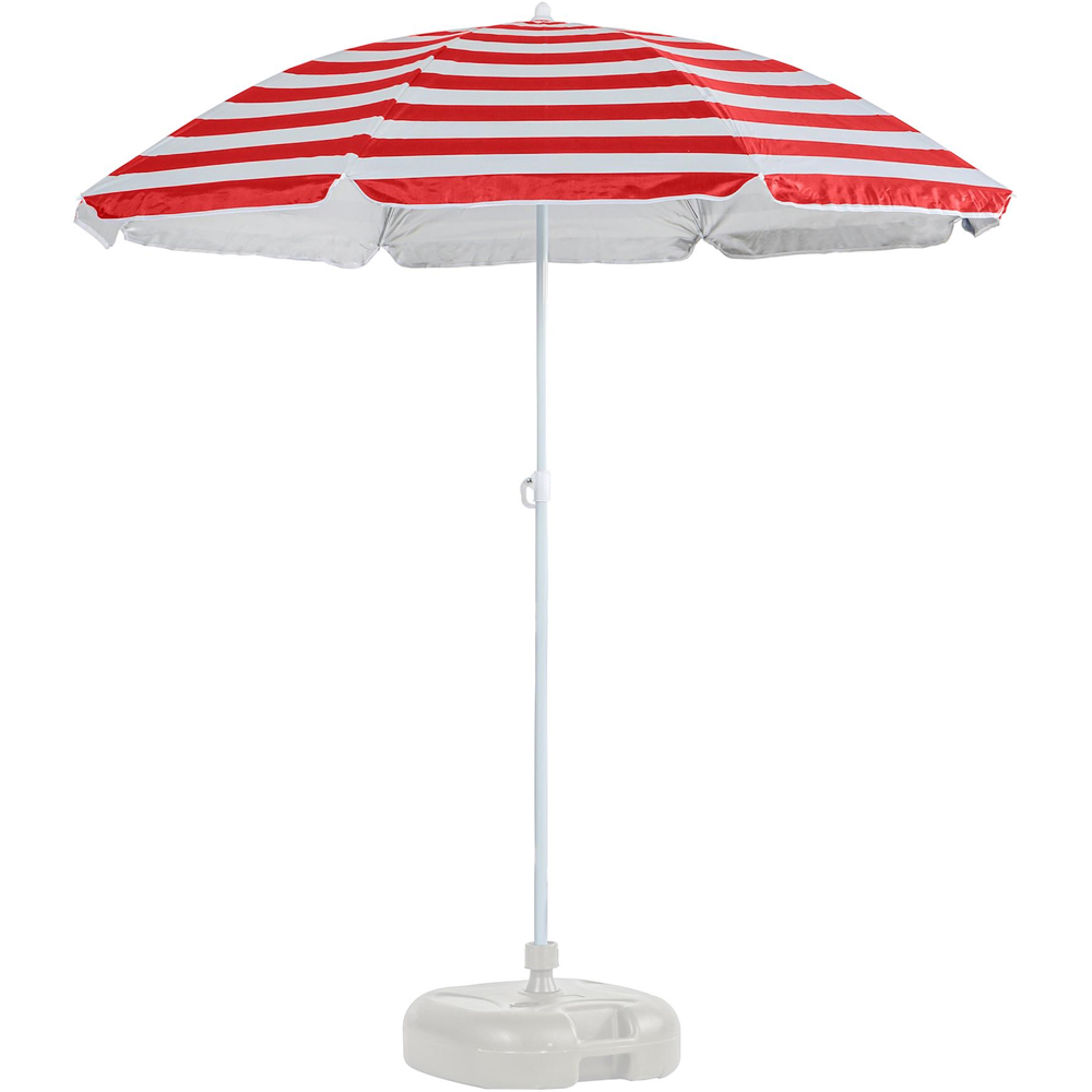 Harbour Housewares Red Stripe Metal Beach Parasol with White Fillable Base 1.8m Image 1