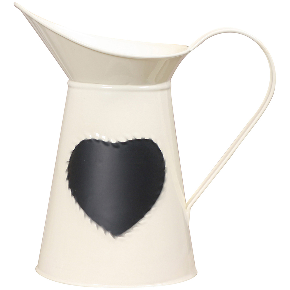 Dibor Cream Zinc Vintage Style Pitcher Jug Vase with Heart Message Chalkboard Image 1