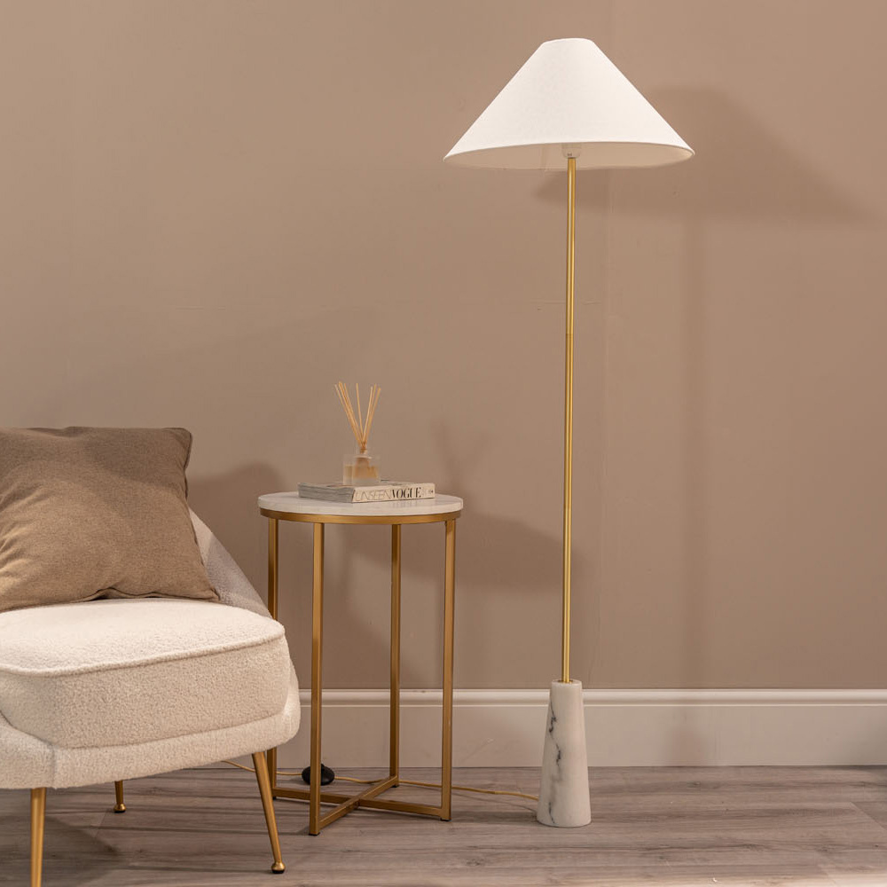 ValueLights Margot White Marble Taper Shade LED Floor Lamp Image 6