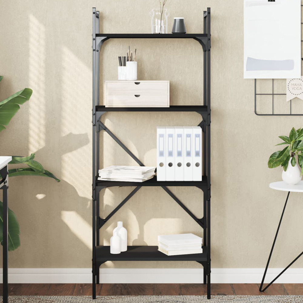 vidaXL 4 Shelf Black Industrial Style Bookcase Image 1