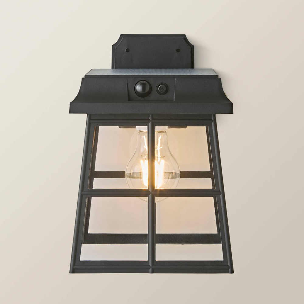 ValueLights Matte Black Solar LED Outdoor Lantern Wall Light with PIR Motion Sensor Image 4
