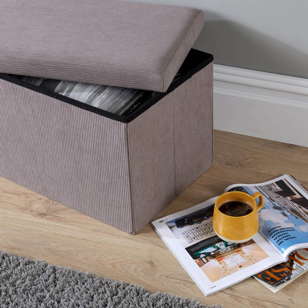 Home Source Grey Corduroy Upholstered Folding Ottoman Image 4