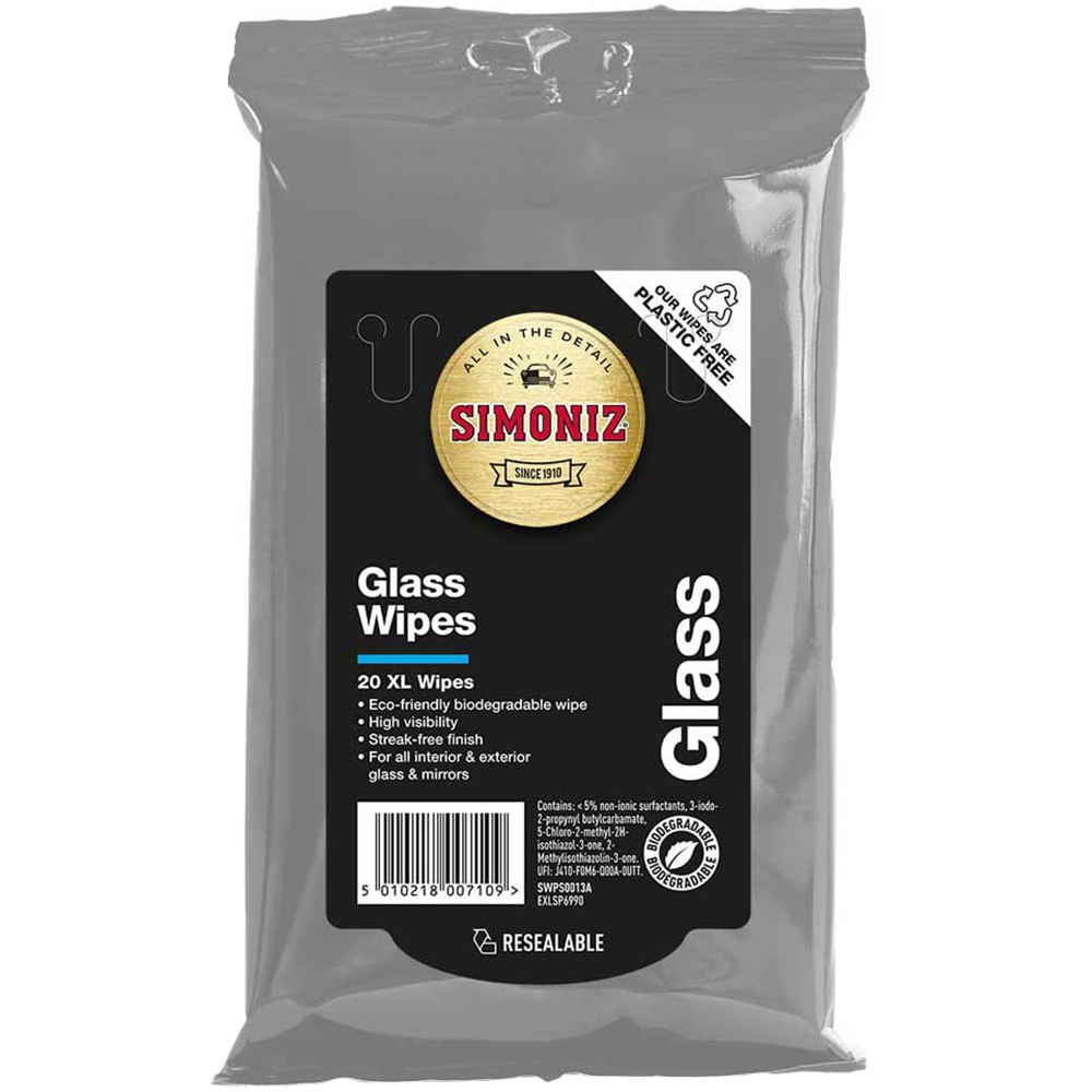 Simoniz Biodegradable XL Glass Wipes 20 Pack   Image 1