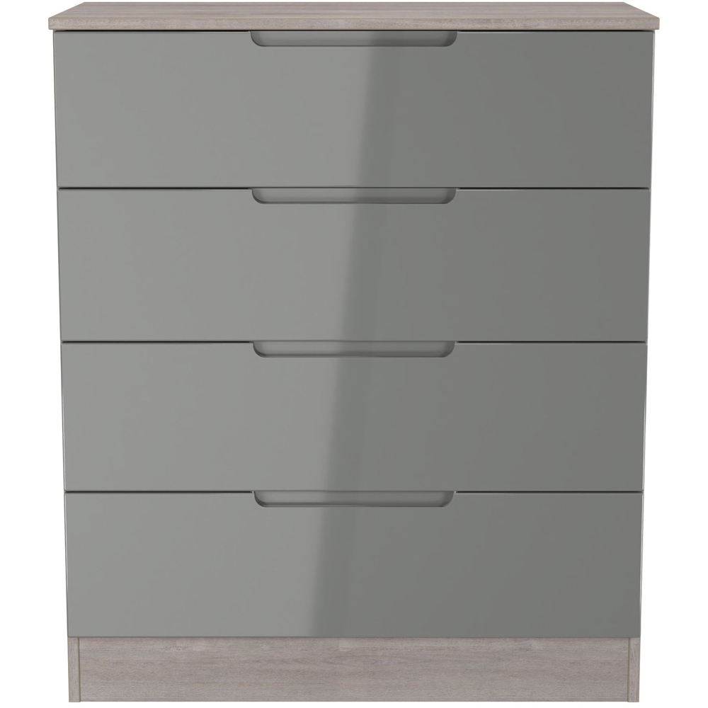 Crowndale Milan 4 Drawer Grey Gloss and Grey Oak Chest of Drawers Ready Assembled Image 2