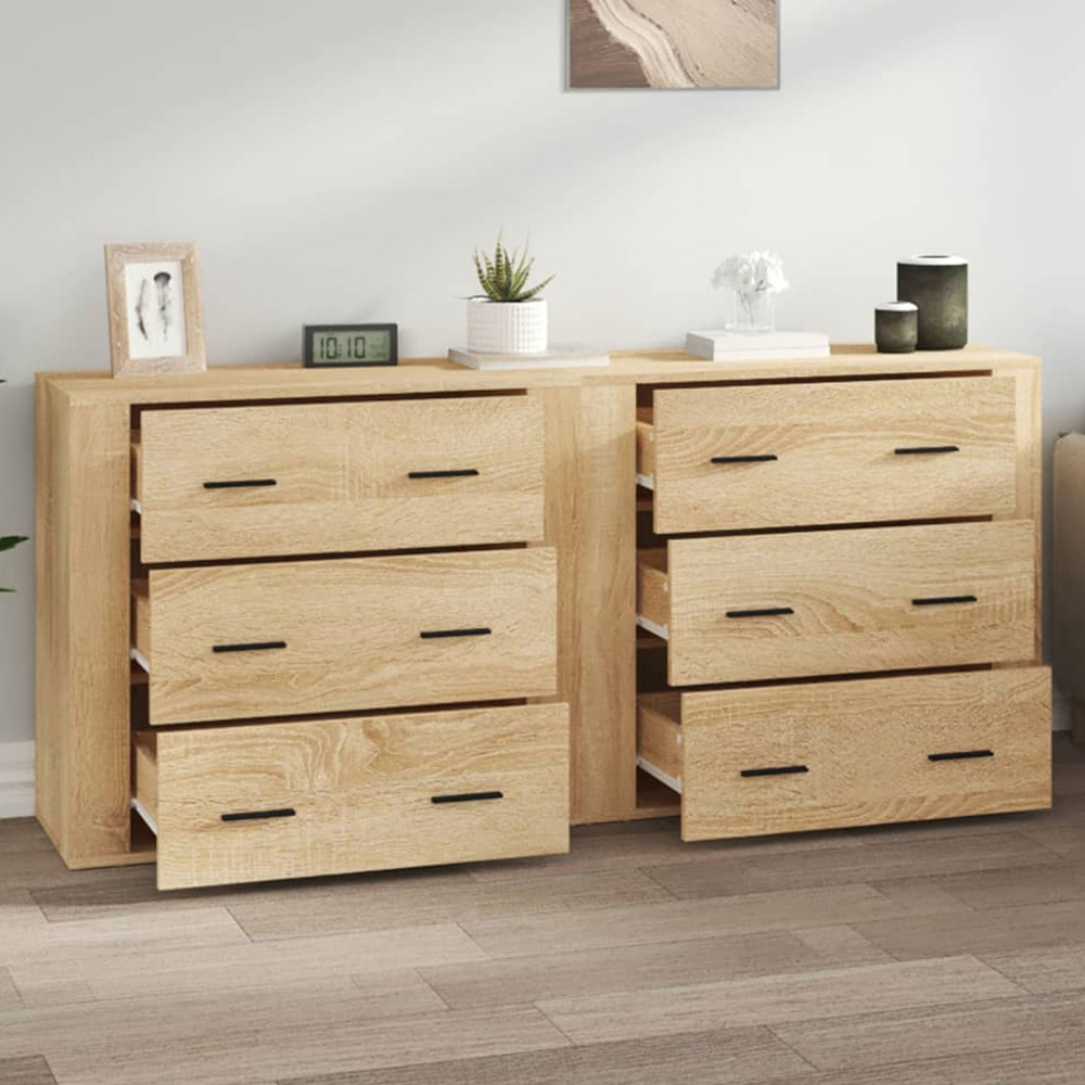 vidaXL 3 Drawer Sonoma Oak Sideboard Set of 2 Image 1