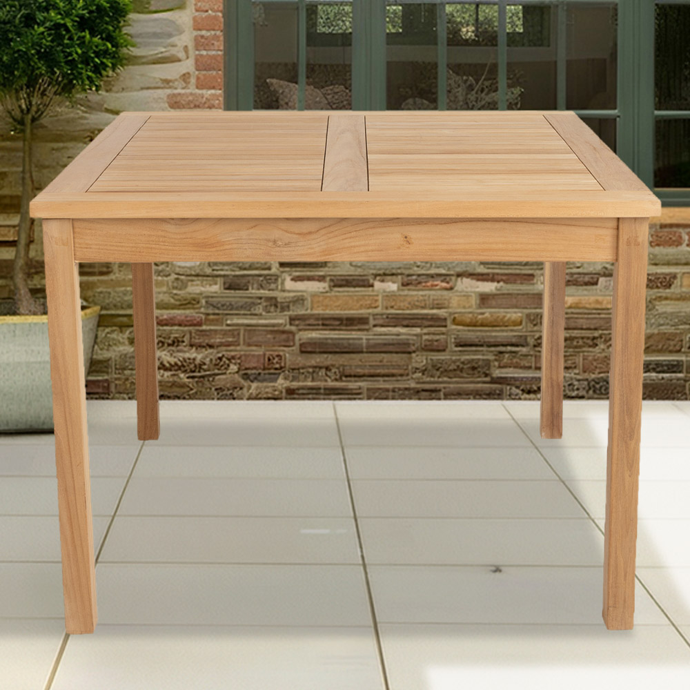 Charles Bentley 4 Seater Teak Wood Square Slatted Garden Dining Table Image 1