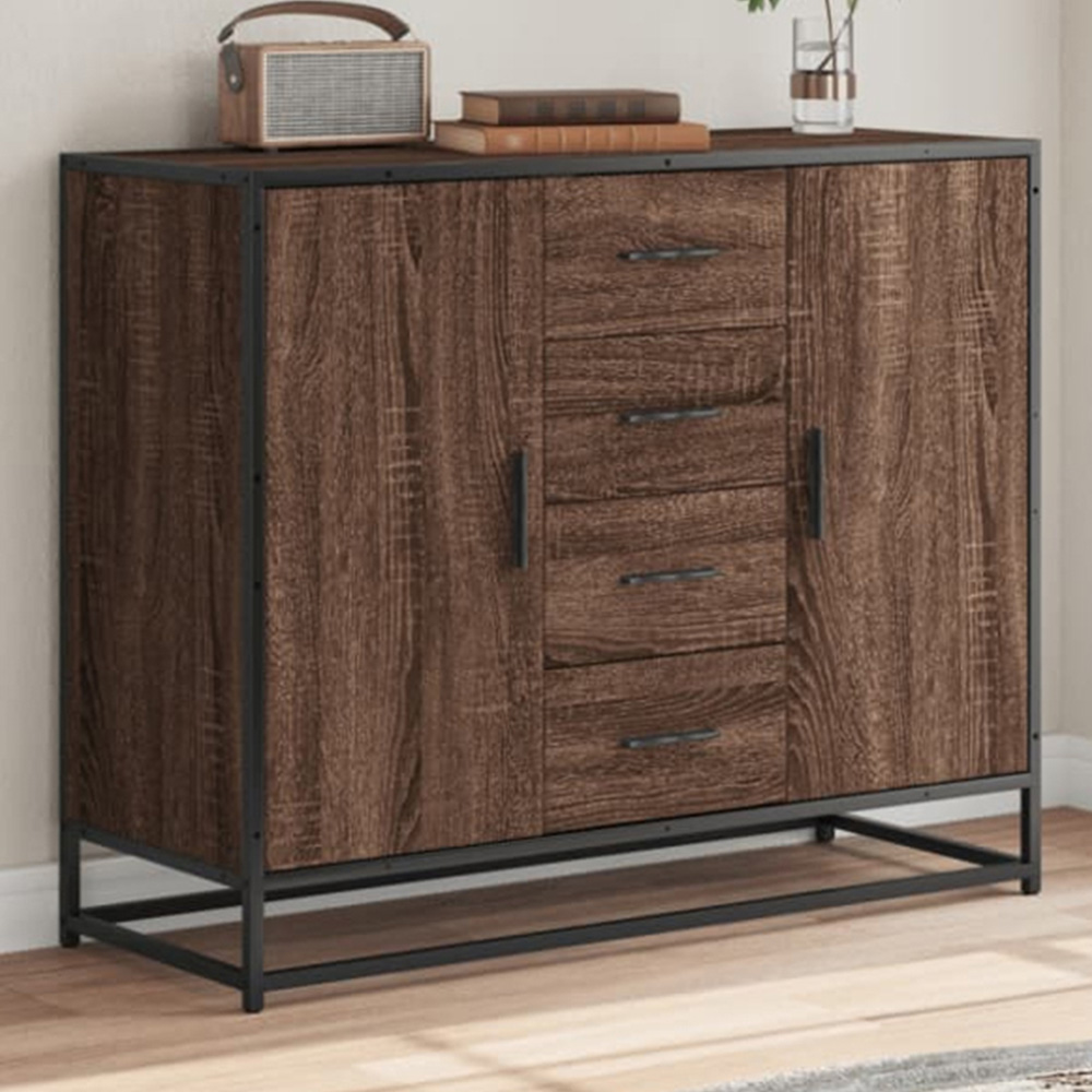 vidaXL 2 Door 4 Drawer Brown Oak Sideboard Image 1
