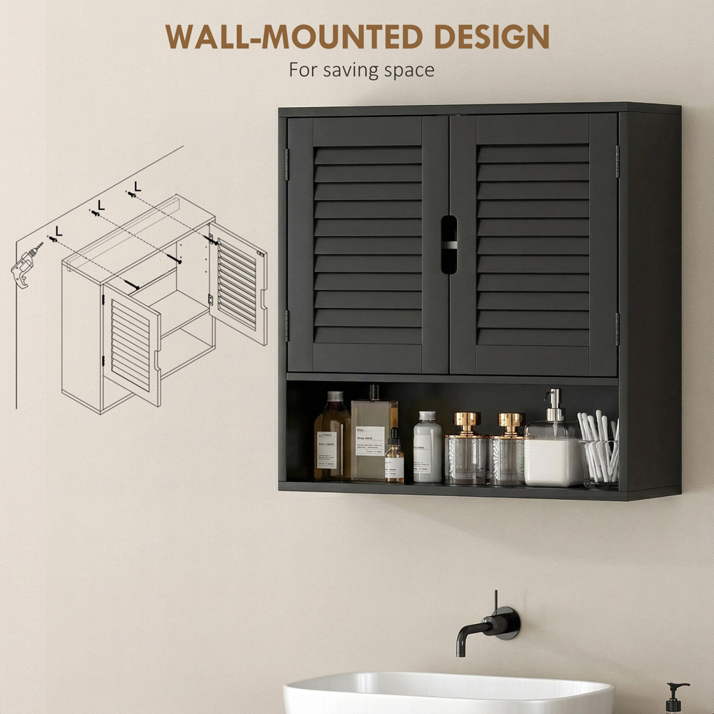 Portland 2 Door Single Shelf Black Wall-Mounted Bathroom Storage Cabinet Image 8
