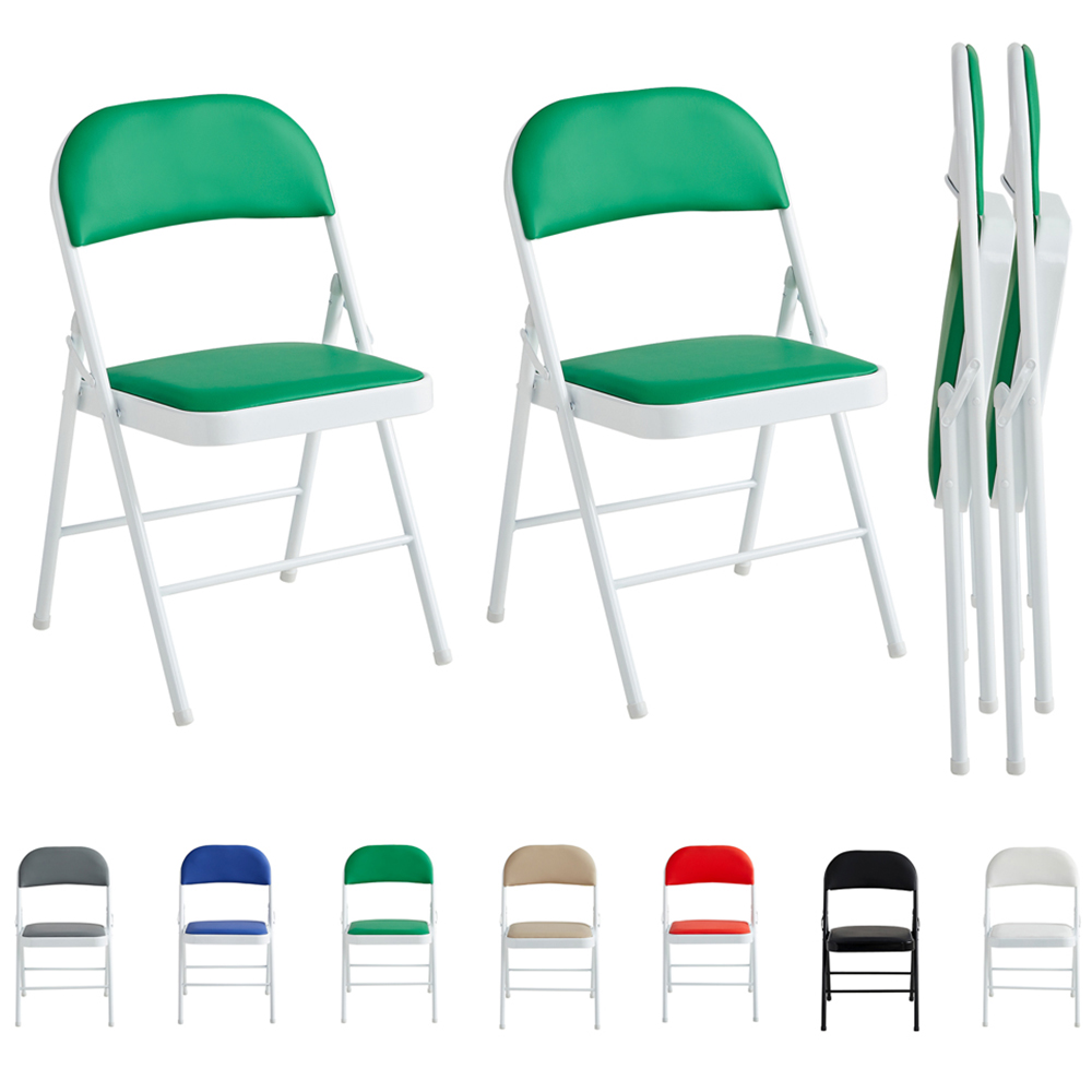 Set of 2 Green Padded Folding Metal Dining Chairs Image 2