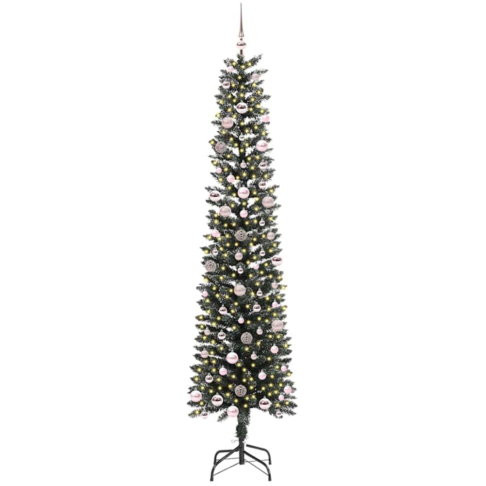 vidaXL Pre-Lit Pink Baubles Green Artificial Christmas Tree 8ft Image 1