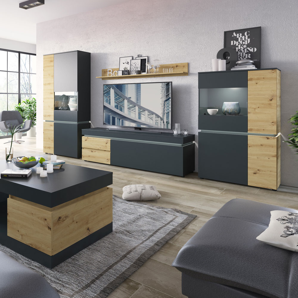 Florence Luci 6 Door Platinum and Oak Storage Cabinet with LED Lighting Image 4