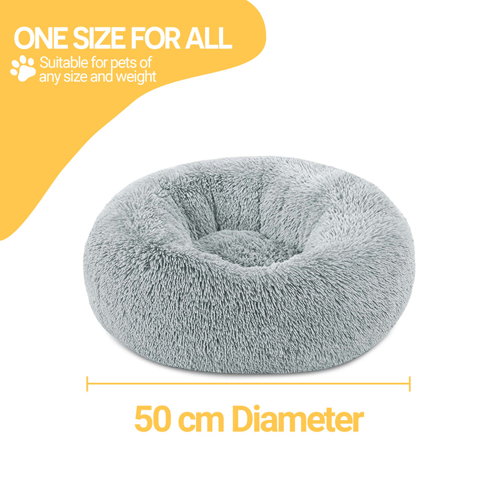 Petwinks Small Silver Snug Shaggy Faux Fur Round Pet Bed Image 3