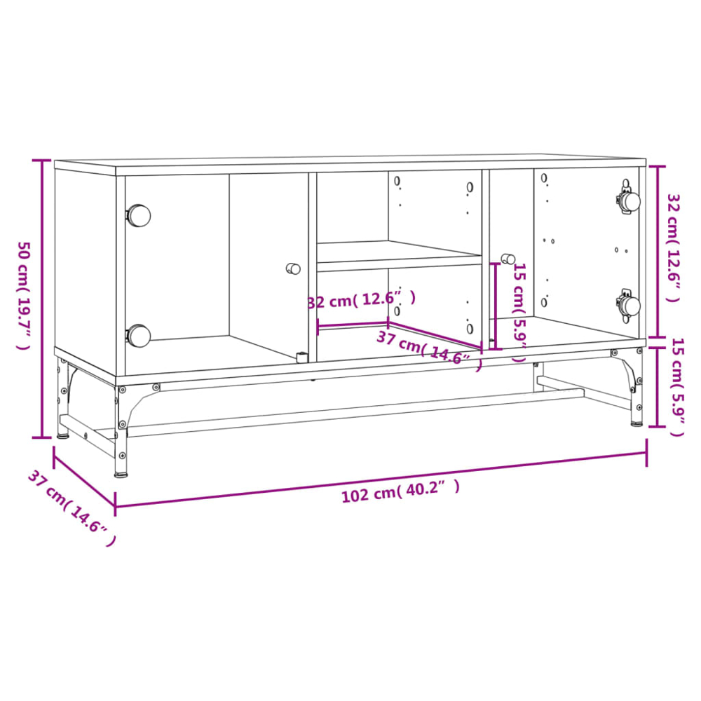 vidaXL 2 Glass Door 2 Shelf Black TV Cabinet Image 9