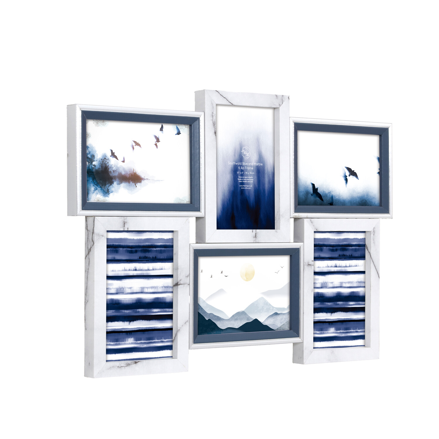 Southwold Blue and Marble 6 Aperture Frame - Blue and White Image 4