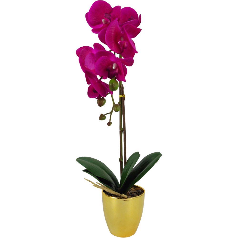 Leaf Dark Pink Orchid Artificial Plant with Gold Pot 46cm Image 1