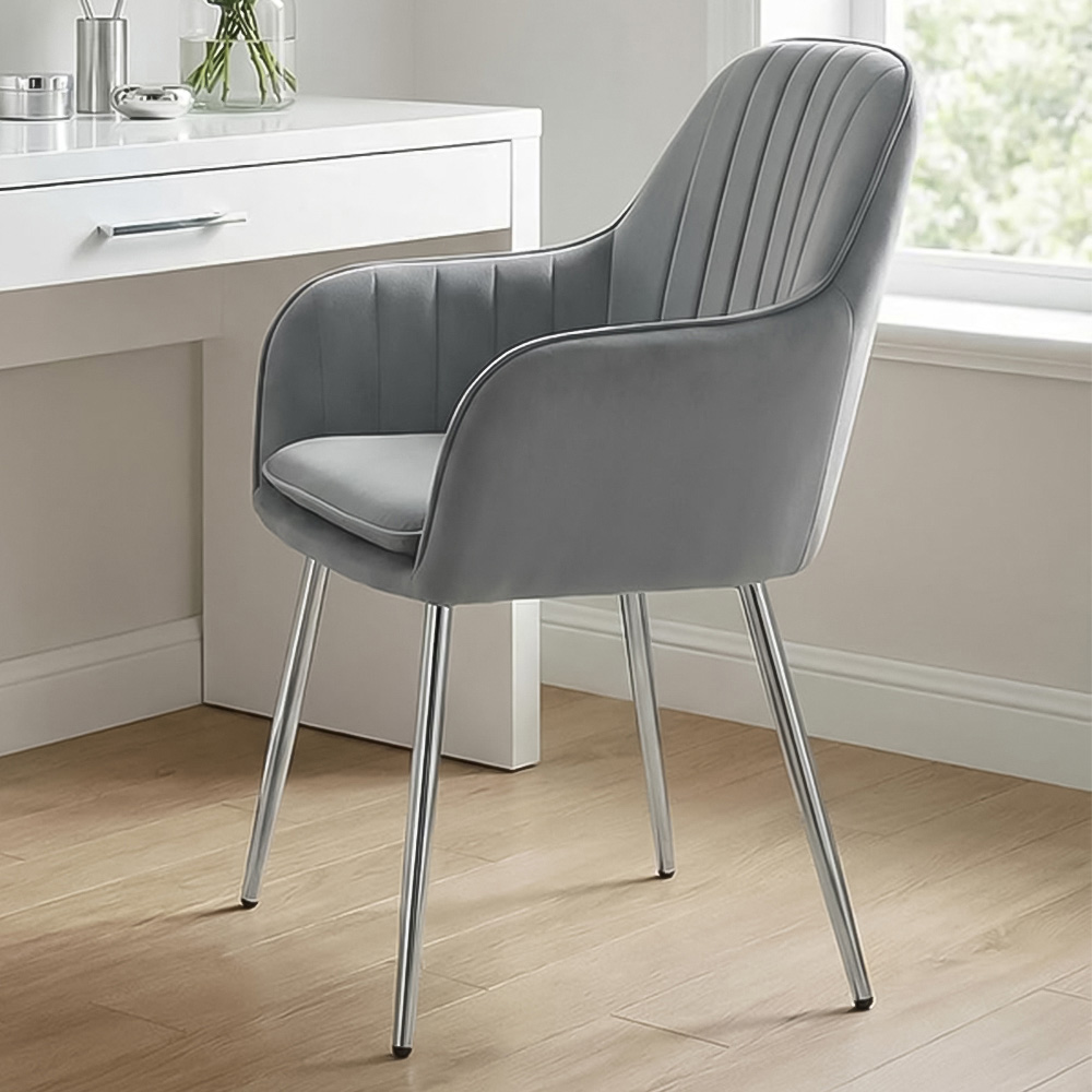 Alivio Set of 2 Grey Velvet Upholstered Dining Chairs Image 1