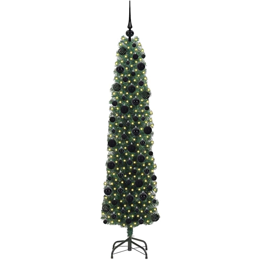 vidaXL Green Artificial Christmas Tree with LEDs Black Decoration Ornaments 6ft Image 1