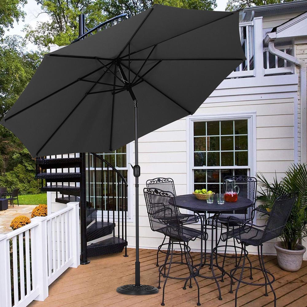 Living and Home Black Round Crank Tilt Parasol with Floral Round Base 3m Image 7