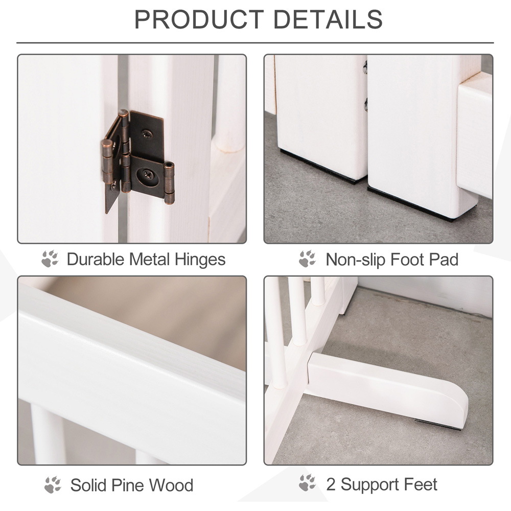 PawHut White 4 Panel Wooden Foldable Freestanding Pet Safety Gate Image 6